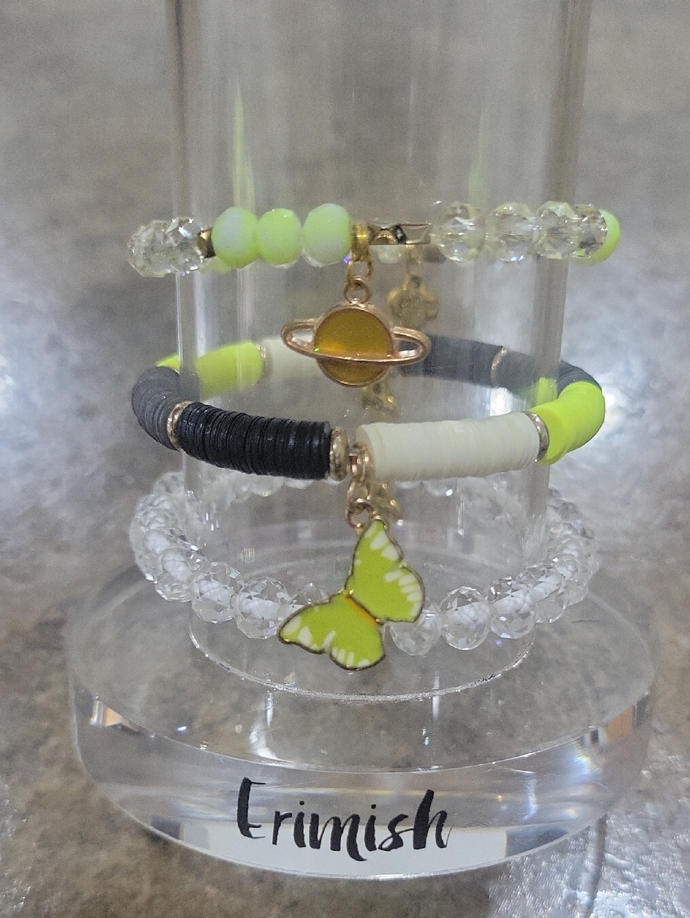 Neon Yellow Butterfly & Planet Charm Bracelet Set Gemjams By Erimish